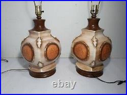 RARE Vintage Pair of HOWARD KRON Mid Century Modern Ceramic Asian Table Lamps