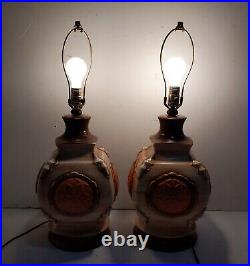 RARE Vintage Pair of HOWARD KRON Mid Century Modern Ceramic Asian Table Lamps