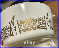 RARE Vintage Pyrex Golden Gates Casserole Dish with Cradle and Lid HTF