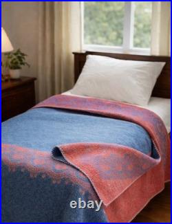 RARE Vintage Wool Blanket Floral Reversible 1950s GORGEOUS Mid Century Modern