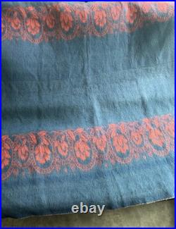 RARE Vintage Wool Blanket Floral Reversible 1950s GORGEOUS Mid Century Modern