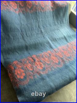 RARE Vintage Wool Blanket Floral Reversible 1950s GORGEOUS Mid Century Modern