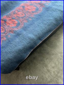 RARE Vintage Wool Blanket Floral Reversible 1950s GORGEOUS Mid Century Modern