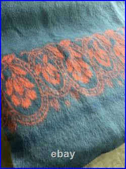 RARE Vintage Wool Blanket Floral Reversible 1950s GORGEOUS Mid Century Modern