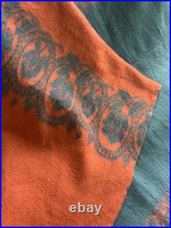 RARE Vintage Wool Blanket Floral Reversible 1950s GORGEOUS Mid Century Modern