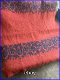 RARE Vintage Wool Blanket Floral Reversible 1950s GORGEOUS Mid Century Modern