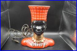 RARE Vintage c. 1950's MCM Art Pottery BLACKAMOOR Bust TV Lamp Red/Black/Gold