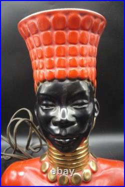 RARE Vintage c. 1950's MCM Art Pottery BLACKAMOOR Bust TV Lamp Red/Black/Gold