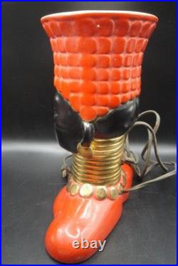 RARE Vintage c. 1950's MCM Art Pottery BLACKAMOOR Bust TV Lamp Red/Black/Gold