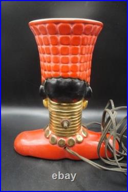 RARE Vintage c. 1950's MCM Art Pottery BLACKAMOOR Bust TV Lamp Red/Black/Gold