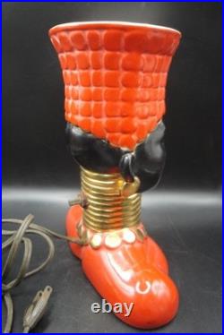 RARE Vintage c. 1950's MCM Art Pottery BLACKAMOOR Bust TV Lamp Red/Black/Gold