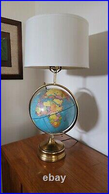 RARE Vtg Mid Century Modern World Globe & Brass Table Lamp 30