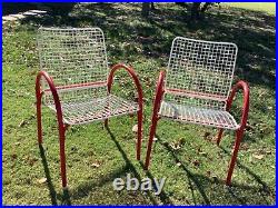 RARE Vtg mid century Emu Red White Metal Wire mesh Chair Patio MCM Italy Made