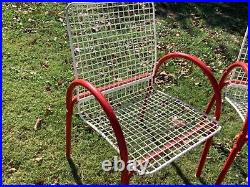 RARE Vtg mid century Emu Red White Metal Wire mesh Chair Patio MCM Italy Made