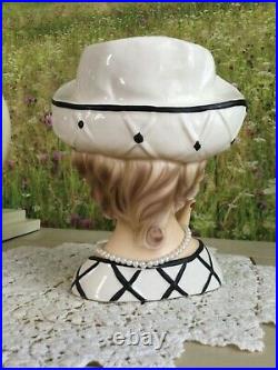 RARE in BLACK/WHITE Lady Head Vase CRISSCROSS CHRISSY Head Vase Relpo 1809