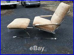 RS Associates, rare, high quality, chrome lounge chair and ottoman, good original