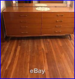 RWAY Furniture Mid Century Modern Walnut Dresser Sleek Brass Legs RARE