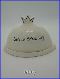 Rae Dunn Have A Royal Day Crown Queen Butter Cheese Dish Complete Rare Excellent