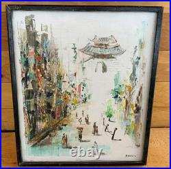 Rare 1950 Asian Hollywood Regency Mid-Century Modern Oil Painting by Bakso