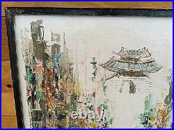 Rare 1950 Asian Hollywood Regency Mid-Century Modern Oil Painting by Bakso