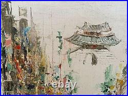 Rare 1950 Asian Hollywood Regency Mid-Century Modern Oil Painting by Bakso