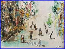 Rare 1950 Asian Hollywood Regency Mid-Century Modern Oil Painting by Bakso
