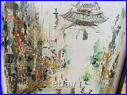 Rare 1950 Asian Hollywood Regency Mid-Century Modern Oil Painting by Bakso