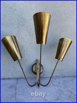 Rare 1950's Mid Century Modern Brass Lightolier 3 Light Wall Sconce Wall Fixture