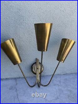 Rare 1950's Mid Century Modern Brass Lightolier 3 Light Wall Sconce Wall Fixture