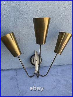 Rare 1950's Mid Century Modern Brass Lightolier 3 Light Wall Sconce Wall Fixture