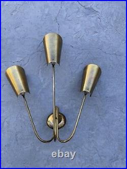 Rare 1950's Mid Century Modern Brass Lightolier 3 Light Wall Sconce Wall Fixture