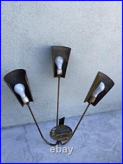 Rare 1950's Mid Century Modern Brass Lightolier 3 Light Wall Sconce Wall Fixture