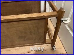 Rare 1950s MCM Rolling Bar Cart Mid Century Modern Wood End Table with Wheels