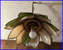 Rare 1960s Green Tulip Multi-Petal Ceiling Hanging Lamp Mid-Century Modern Charm