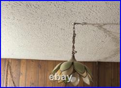 Rare 1960s Green Tulip Multi-Petal Ceiling Hanging Lamp Mid-Century Modern Charm