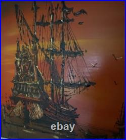 Rare 1960s Mid Century Vintage Painting, titled Galleons at Sea by Van Gaard