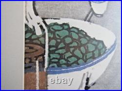 Rare 1963 Vintage Mid Century Modern Chinese Woodblock Print with Wine & Garlic