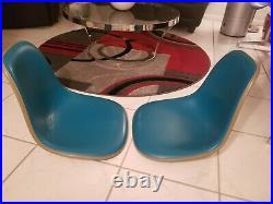 Rare 1967 Pair Cobalt Blue Herman Miller Fiberglass Chairs With Original Screws