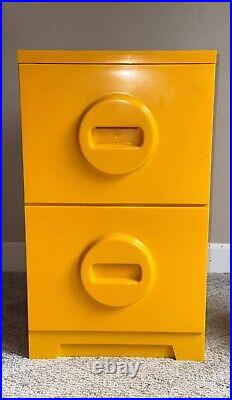 Rare 1970s Mid Century Modern Akro-Mils Yellow Plastic 2-Drawer File Cabinet USA