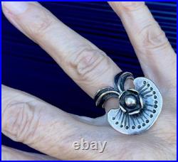 Rare 1971 SEPPO TAMMINEN Finland Mid Century Modern 925 Silver Flower Ring Sz. 8