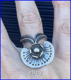 Rare 1971 SEPPO TAMMINEN Finland Mid Century Modern 925 Silver Flower Ring Sz. 8