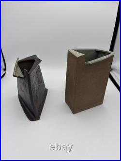 Rare 2 Vtg MCM Japan Ceramic Vase Angular Mid Century Modern Geometric Ikebana