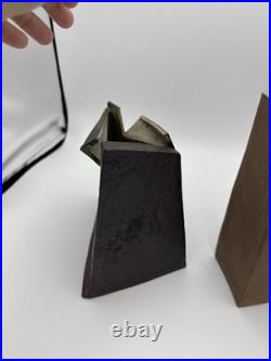 Rare 2 Vtg MCM Japan Ceramic Vase Angular Mid Century Modern Geometric Ikebana