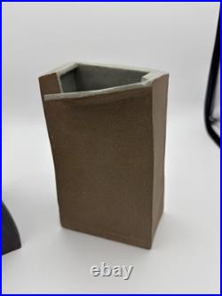 Rare 2 Vtg MCM Japan Ceramic Vase Angular Mid Century Modern Geometric Ikebana