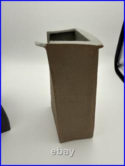 Rare 2 Vtg MCM Japan Ceramic Vase Angular Mid Century Modern Geometric Ikebana