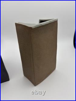 Rare 2 Vtg MCM Japan Ceramic Vase Angular Mid Century Modern Geometric Ikebana