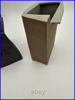 Rare 2 Vtg MCM Japan Ceramic Vase Angular Mid Century Modern Geometric Ikebana