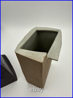 Rare 2 Vtg MCM Japan Ceramic Vase Angular Mid Century Modern Geometric Ikebana