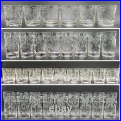 Rare 32 Piece Set Vintage Federal Glass Floral Etched Barware Service for 8