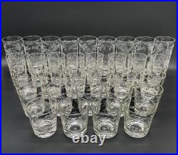 Rare 32 Piece Set Vintage Federal Glass Floral Etched Barware Service for 8